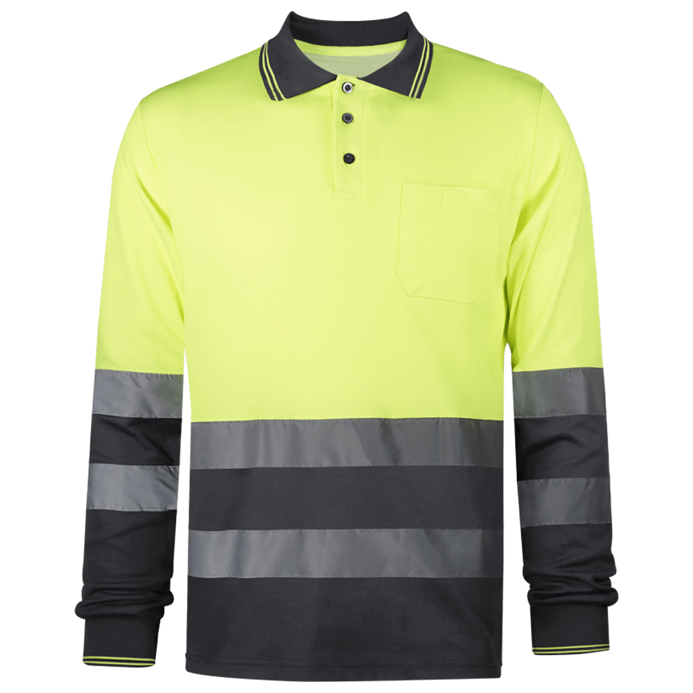 Polo Alta Visibilidade Manga Comprida Amarelo/Azul Marinho
