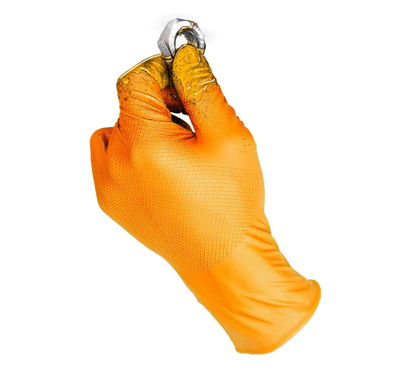 Luvas Nitrilo "GRIPAZZ"  Cor Laranja Ambidextro C/Escamas CX 50 Pares