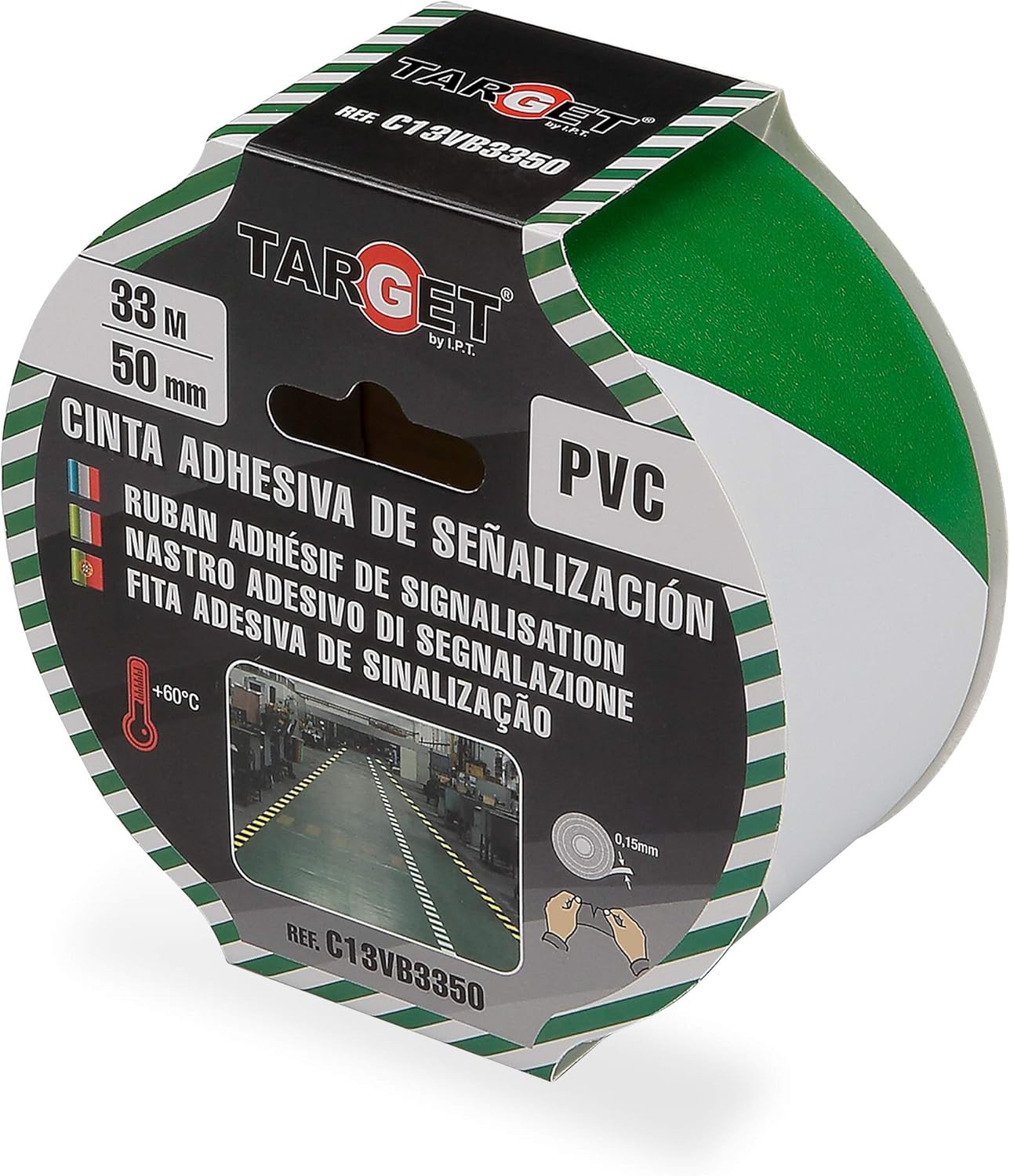Fita Adsiva Marcação Verde/Branco 33Mx50mm