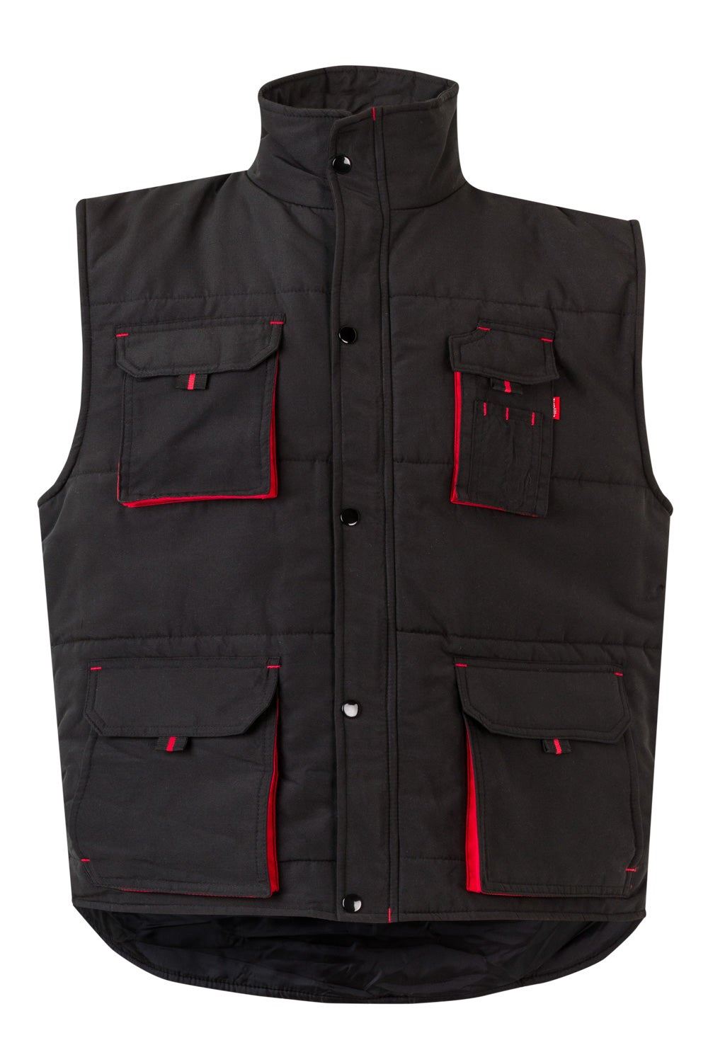 Colete Acolchoado Multibolsos Preto/Vermelho